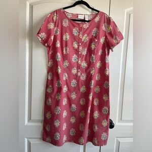 Liz Claiborne 100% Cotton Dress Muted Red Floral and Polka Dot
